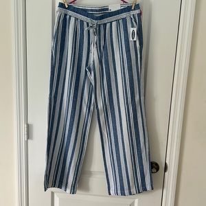 Blue and white linen pants